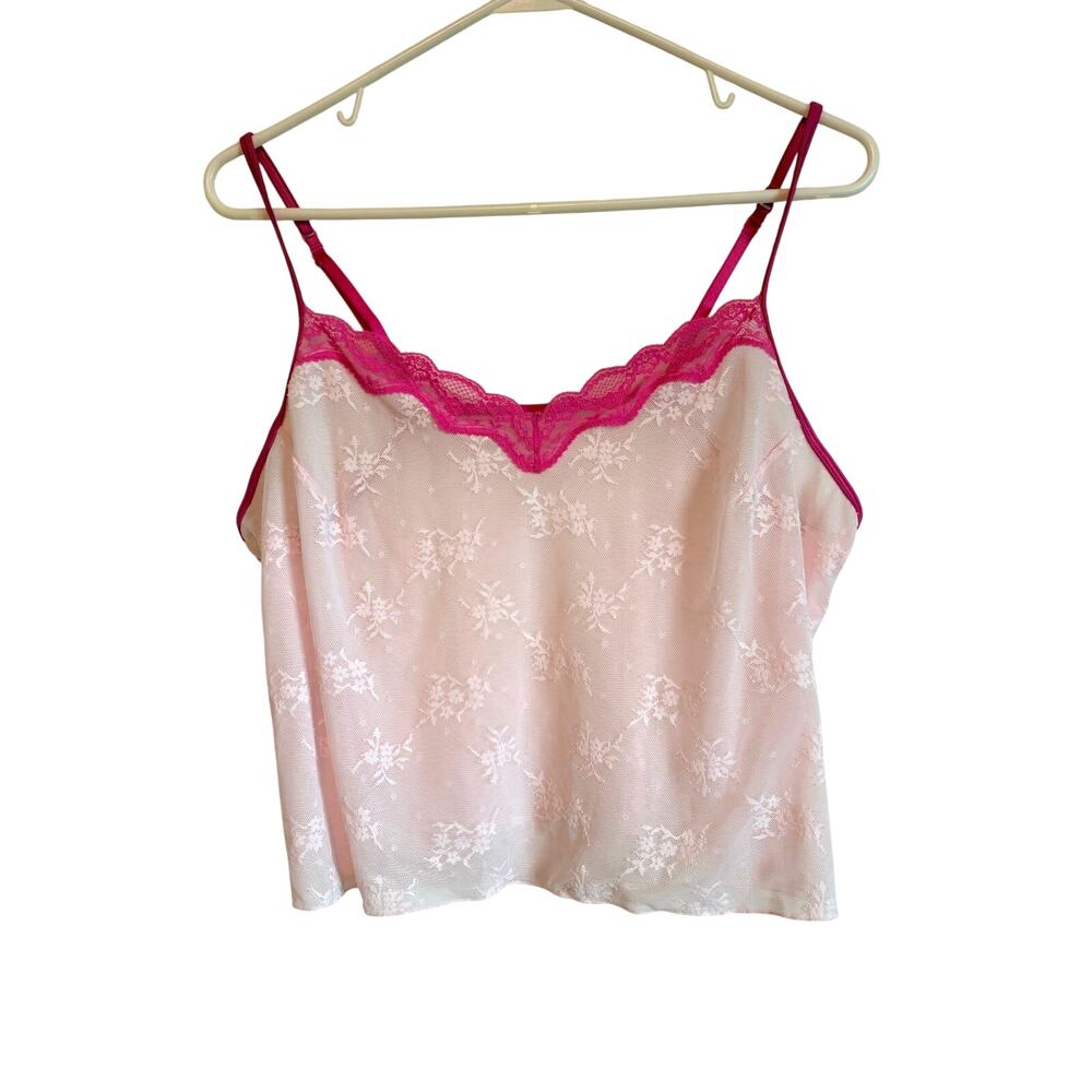 Colsie Pink Lace Crop Cami Tank Top Sheer XL Coquette Romantic Y2k Soft Girl